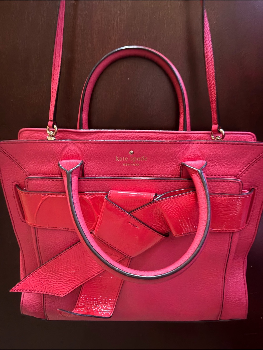 kate spade Bright Pink Leather Satchel with Bow Accent